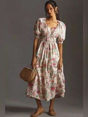 Anthropology The Somerset Puff-Sleeve Maxi Dress